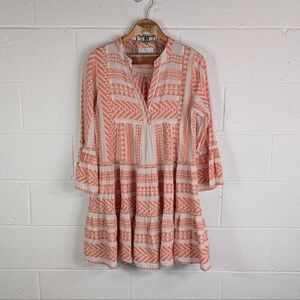 Devotion Twins Dress Womens S Orange Peach Ella Embroidered Tunic Tiered